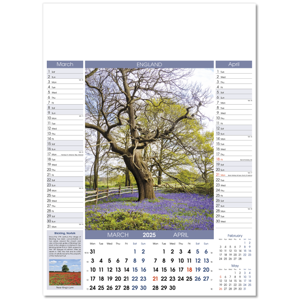 England Wall Calendar